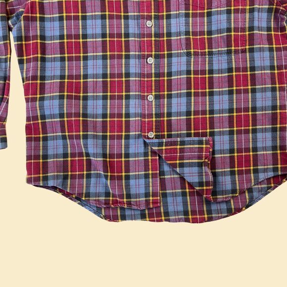 90s flannel by The North Face, size M, vintage 1990s red/blue plaid button down - Picture 2 of 10